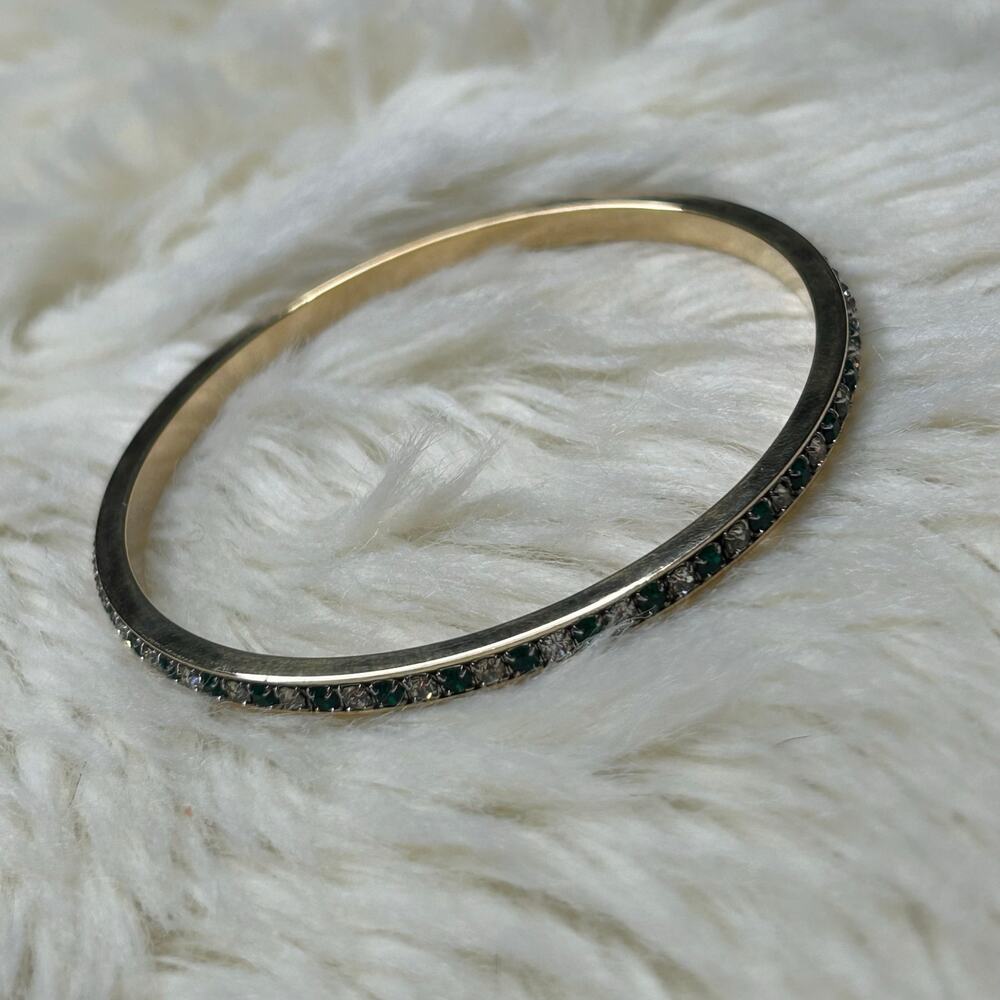 Bracelet Rhinestones Emerald and Clear Gold Tone
